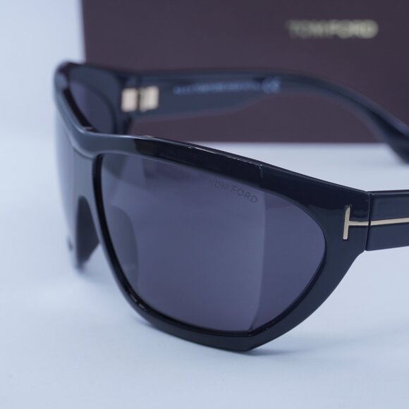 Tom Ford FT0402 01A Sedgewick Geometric Sunglasses - Shiny Black/Grey - Picture 6 of 10
